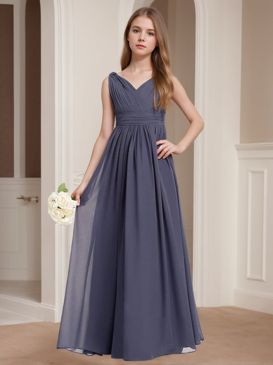 A-Line/Princess V-Neck Sleeveless Junior Girl Bridesmaid Dresses with Pleats