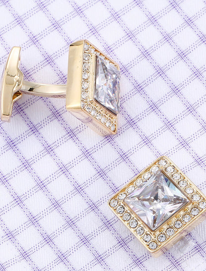 Men's 2Pcs Cufflinks Golden Geometric with Rhinestones