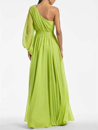 A Line/Princess One Shoulder Floor-Length Evening Dress with Ruffles