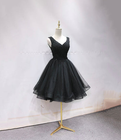 Black v neck beads short prom dress homecoming dress  10247