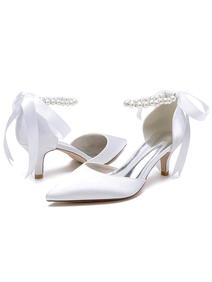 Women's Wedding Beadings Mid Heel Pointed Toe Bridal Shoes