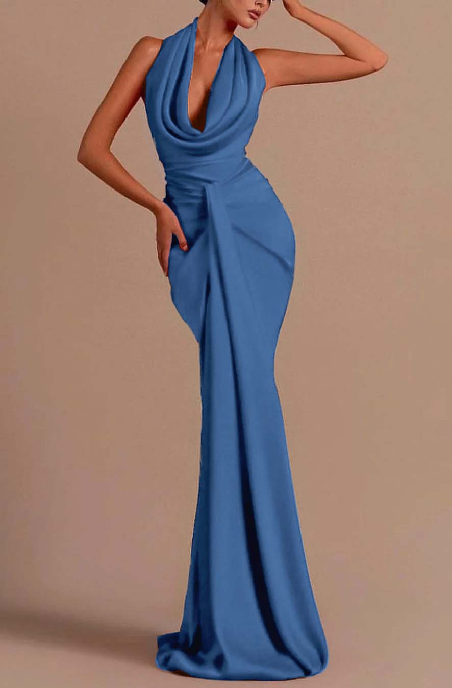 Prom Dress Long Mermaid Red Sleeveless Halter Open Back YL0310