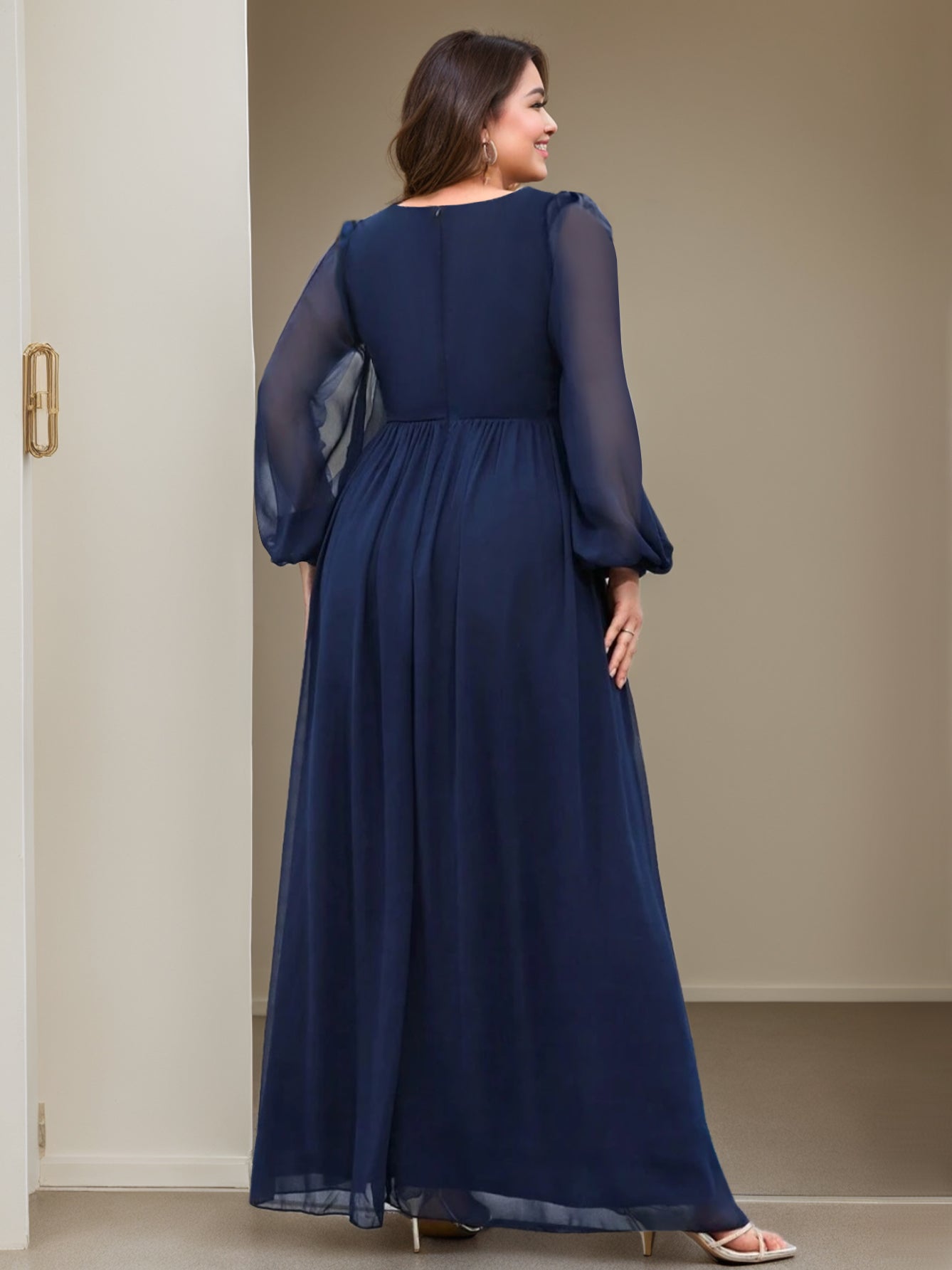 A-Line/Princess V-Neck Long Sleeves Floor-Length Mother of the Bride Dresses with Ruffles