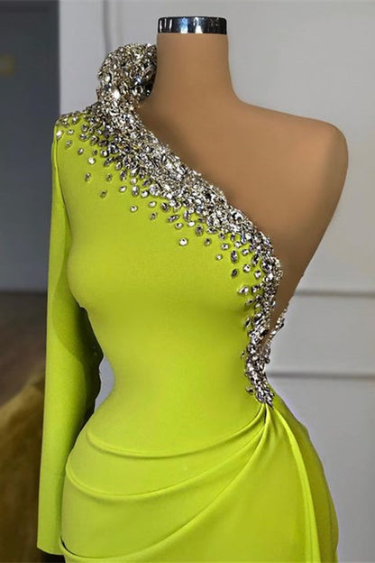 Green Long Sleeves One-Shoulder Mermaid Prom Dress With Beadings ED0005