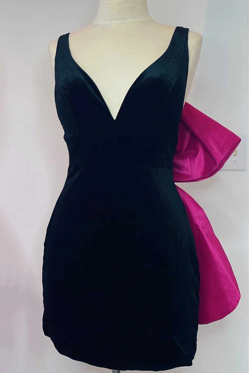 Black Plunge V Bow Back Bodycon Mini Party Dress gh1335