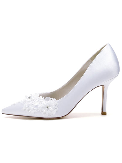 Women's Lace Stiletto Heel Pointed Toe Bridal Shoes