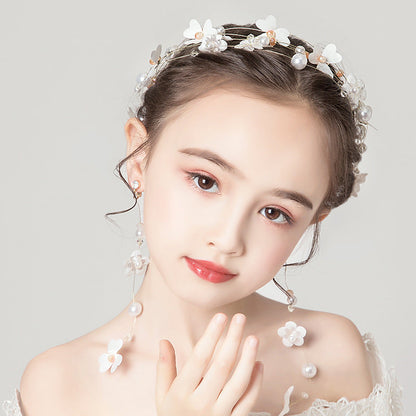 Children's Dress Accessories White Flower Headband with Pearl