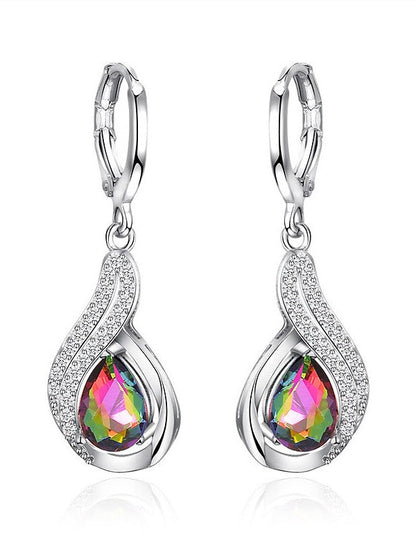 Zircon Drop Earrings For Women's Wedding Work Daily Classic Floral Silver Earrings