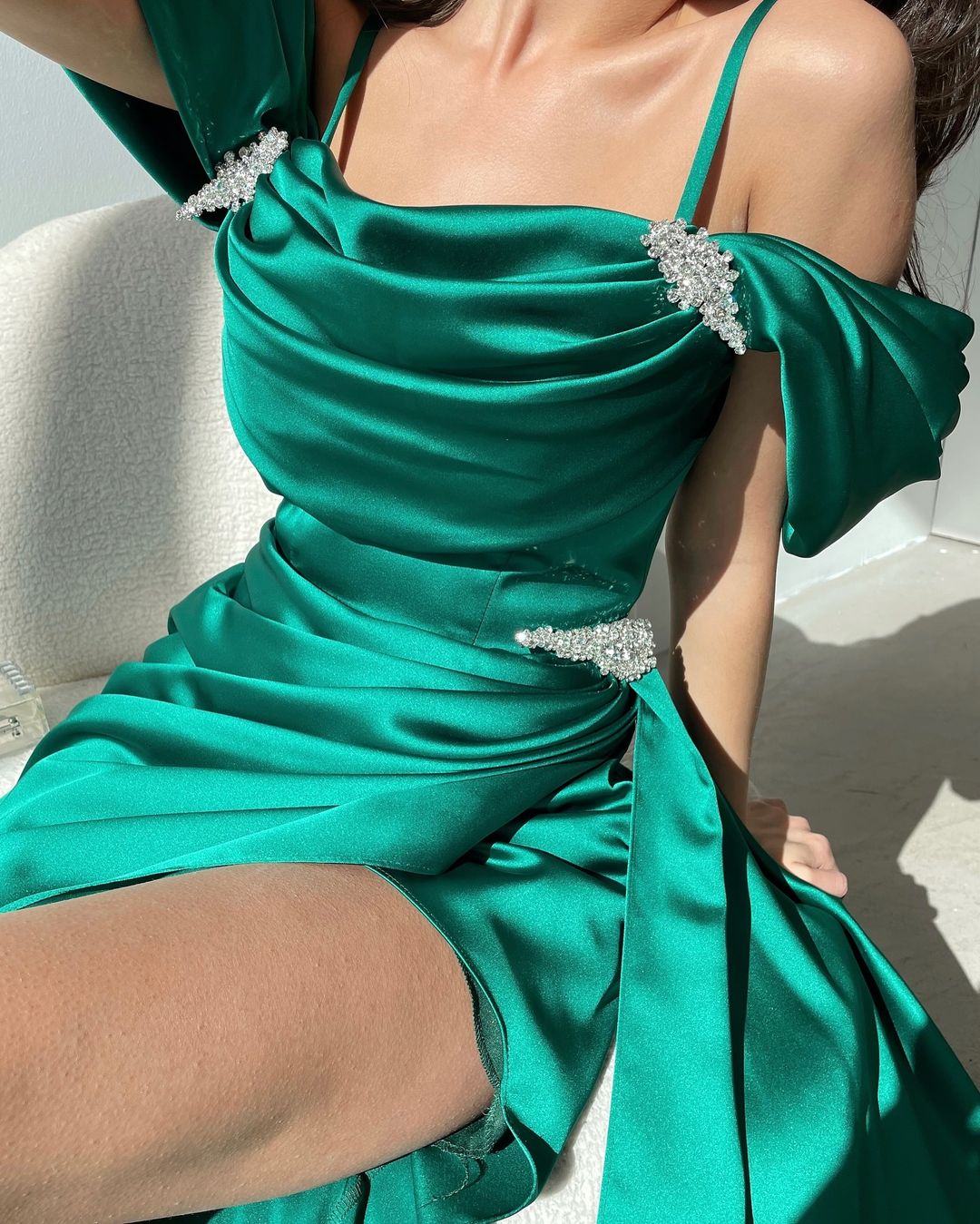 Emerald Green Spaghetti-Straps Split Elegant Prom Dress ZT0298