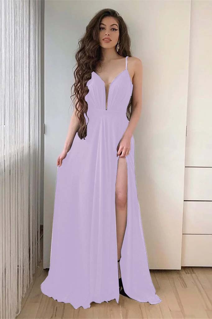 edgynewlook Black Spaghetti-Straps Long Prom Dress With Slit