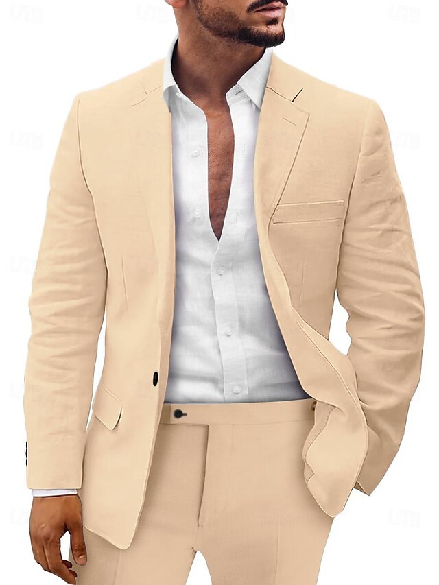 Men's Tailored Fit Single Breasted Two-buttons 2 Pieces Linen Suits