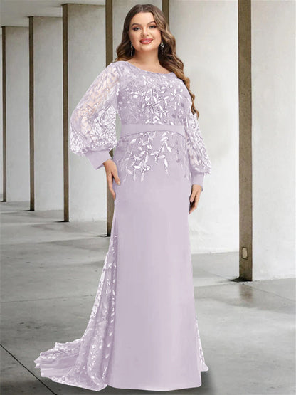 Mermaid/Trumpet Scoop Neck Long Sleeves Floor-Length Plus Size Mother of the Bride Dresses with Sequins