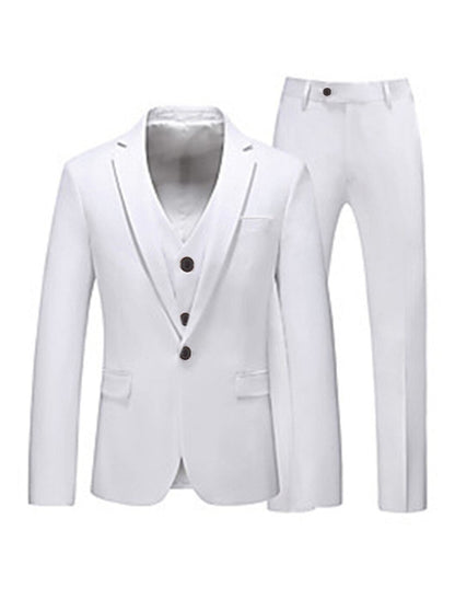 Pink Red Blue Yellow Men's Tailored Fit 3 Pieces Solid Colored Single Breasted One-button Party Suits