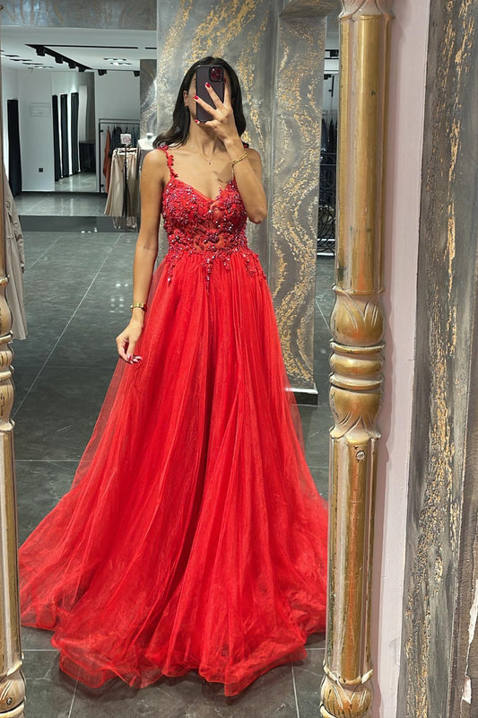 Elegant Spaghetti-Straps Mermaid Appliques Prom Dress With Beadings ED0319