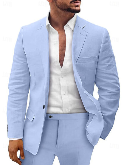 Men's Tailored Fit Single Breasted Two-buttons 2 Pieces Linen Suits