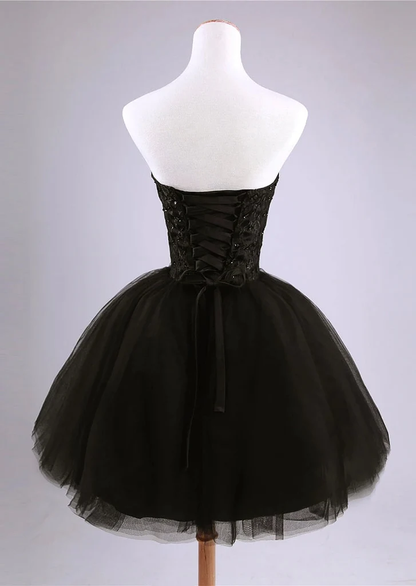 Beautiful Black Short Lace And Tulle Homecoming Dress, Sweetheart Short Prom Dress  gh159