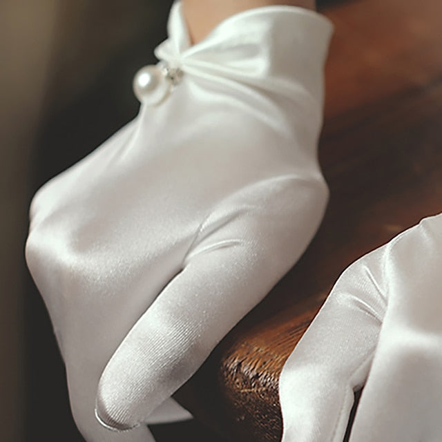 Satin Wrist Length Glove Classical / Elegant / Formal With Faux Pear