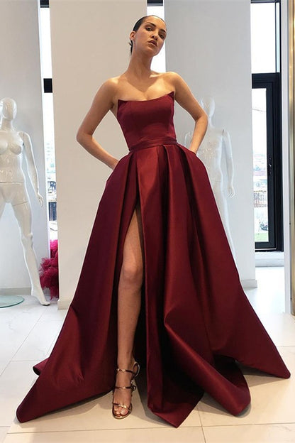 Strapless Burgundy Mermaid Prom Dress With Split PD0205