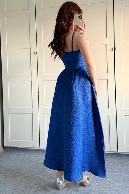 Unique Royal Blue Short Textured Fabric Prom Dress ZT0451