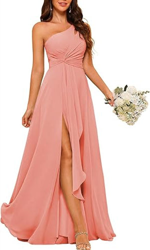 A-Line/Princess One-Shoulder Sleeveless Floor-Length Bridesmaid Dress with Split Side