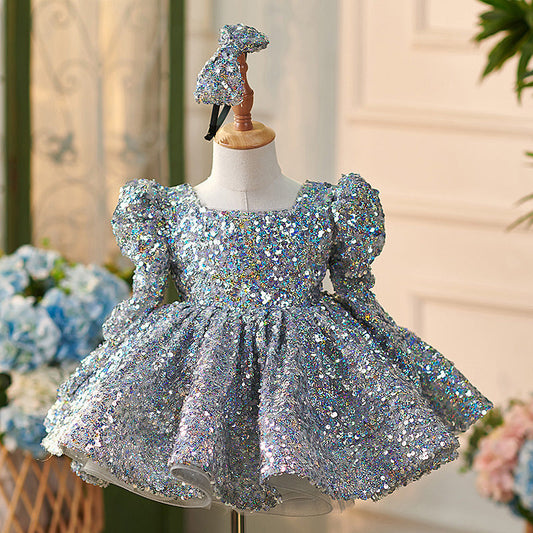 Sequins Tulle Knee-length Baby Girl Dress