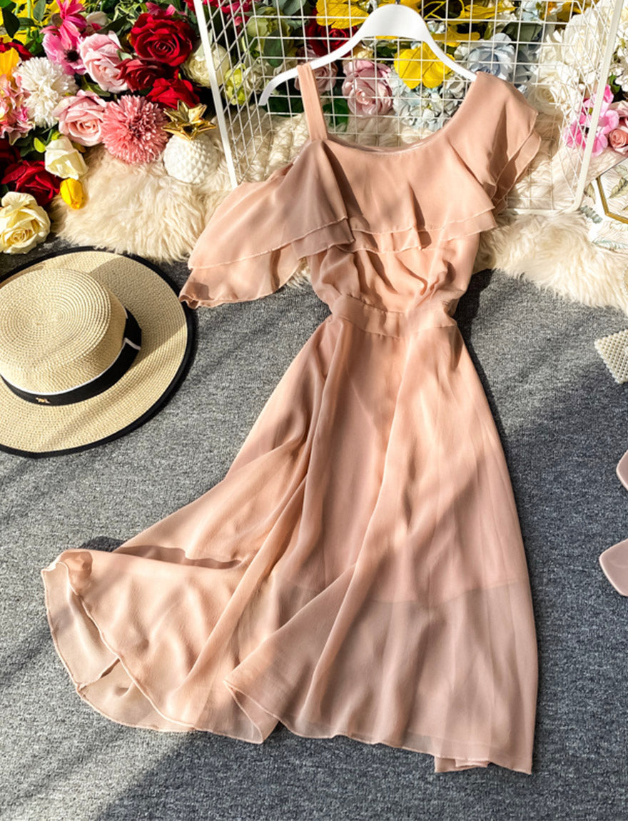 Cute one shoulder chiffon dress girl dress  1169