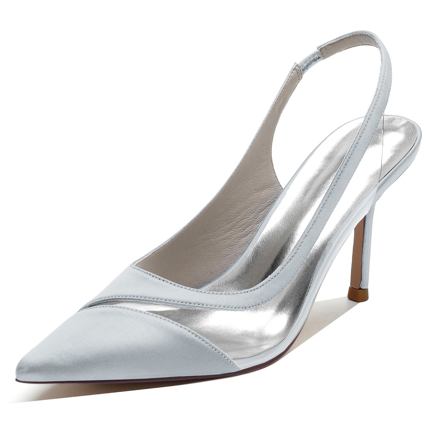 Women's Wedding Shoe Silk Satin Pointed Toe Stiletto Rubber Buckle Bridal Shoes