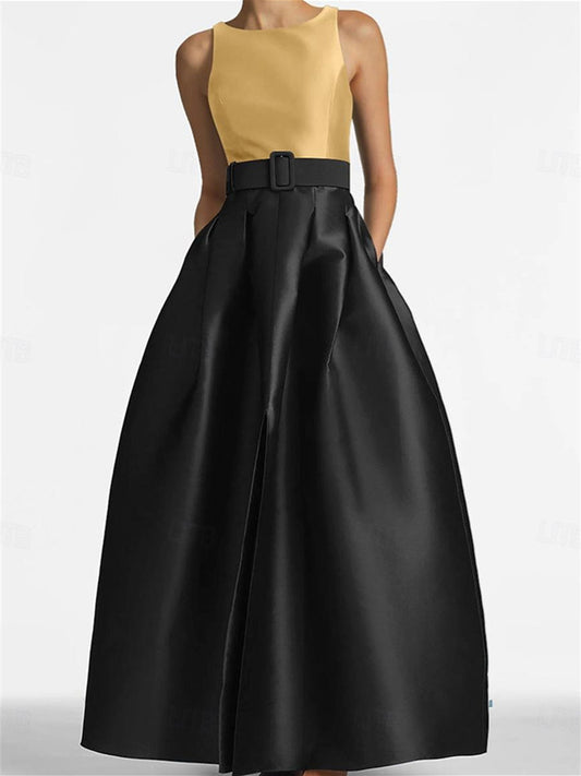 A-Line/Princess Scoop Sleeveless Floor-Length Evening Dresses with Belt