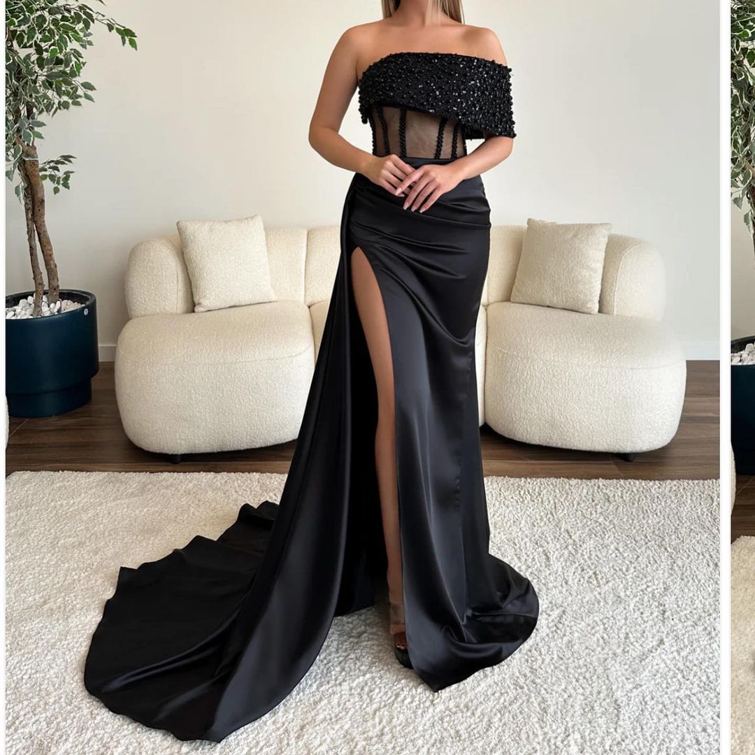 Glamorous Black Sequins Prom Dress Strapless Mermaid Dress LY0017