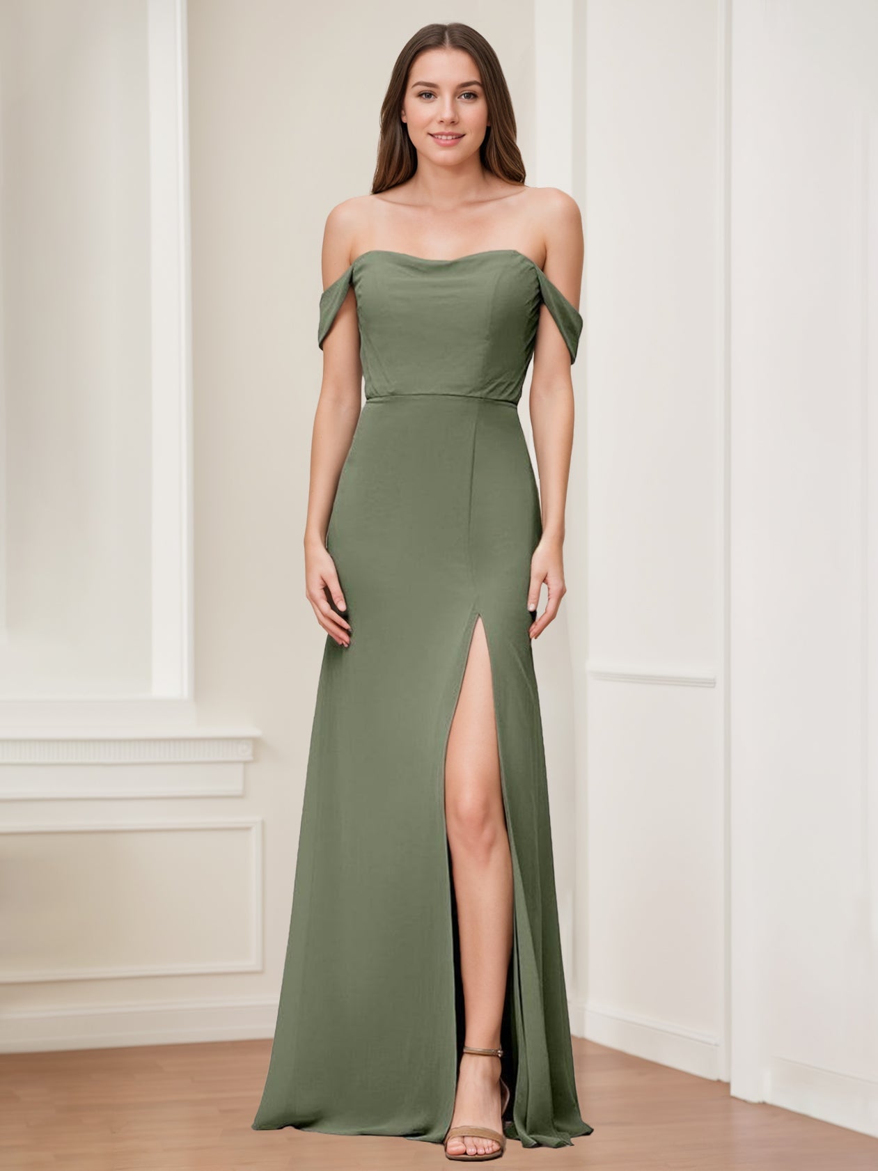 A Line/Princess Sweetheart Neck Sleeveless Floor-Length Long Bridesmaid Dresses with Split Side