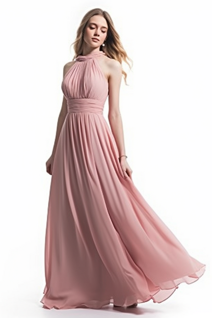 Chiffon Prom Dress Halter Purple Sleeveless Long Pleated XF09