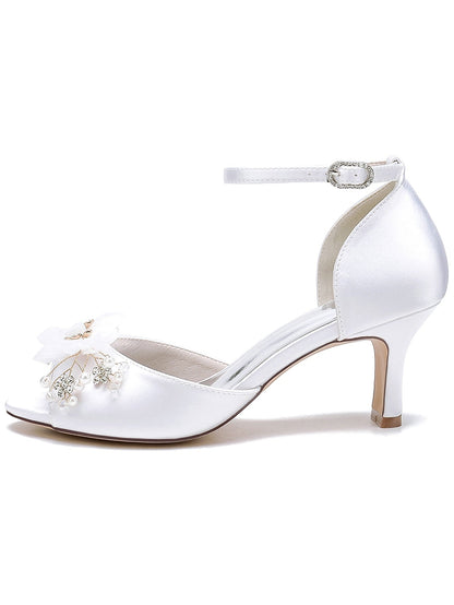 Women's Wedding Shoes Flowers High Heel Open Toe Bridal Shoes