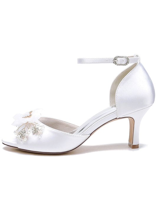 Women's Wedding Shoes Flowers High Heel Open Toe Bridal Shoes