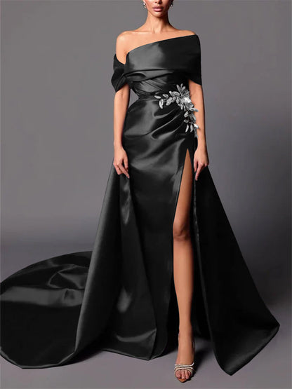 A-Line/Princess Off-the-Shoulder Sweep Train Evening Dresses