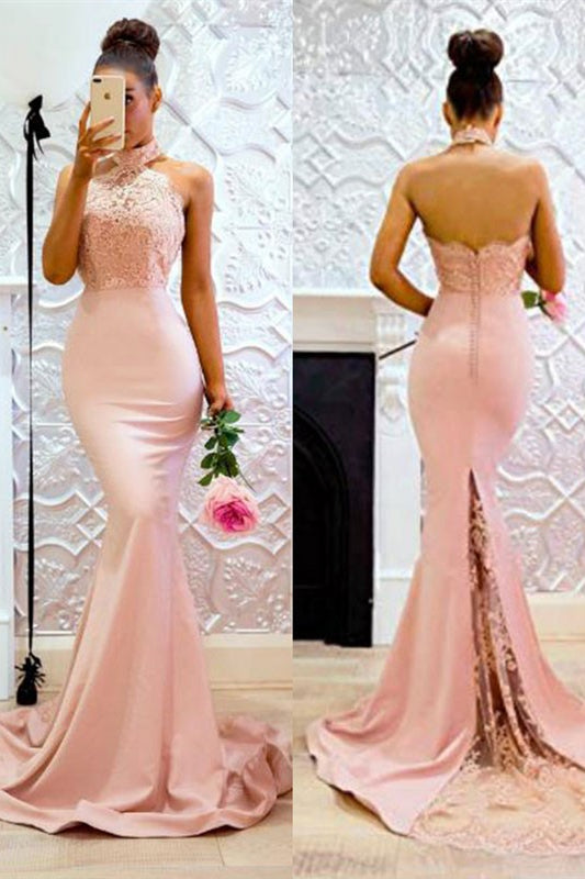 edgynewlook Hot High Neck Lace Prom Dress Mermaid