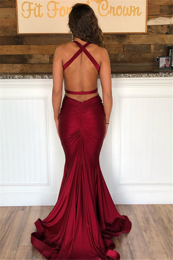 Burgundy Mermaid Prom Dress Sleeveless PD029