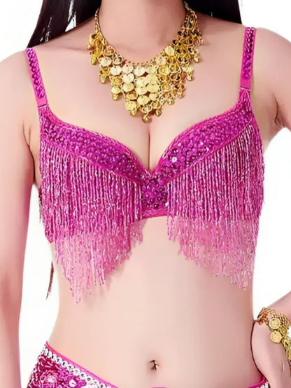 Belly Dancewear Rhinestone Tassel Sleeveless Spaghetti Straps Bra