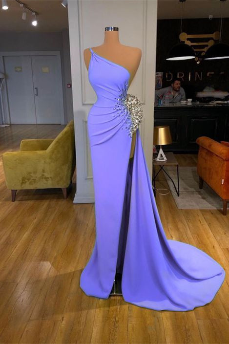 One Shoulder Spaghetti-strap Sequins Mermaid Prom Dress With Split PD0628