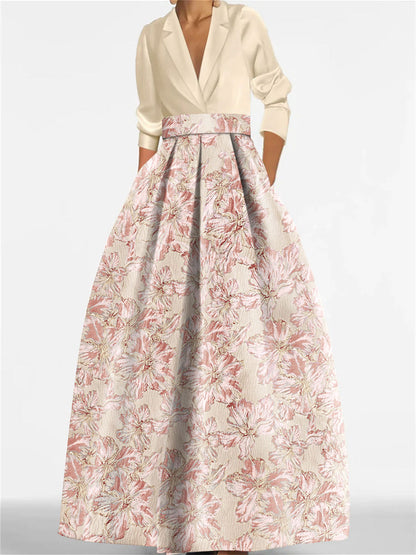 A-Line/Princess Shirt Collar 3/4 Sleeves Printed Flower Mother of the Bride & Groom Dresses