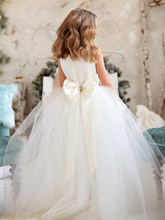 A-Line/Princess V-Neck Sleeveless Flower Girl Dresses with Bowknot