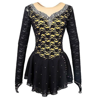 Figure Skating Women's Girls' Long Sleeve Training Practice Ice Skating Dress