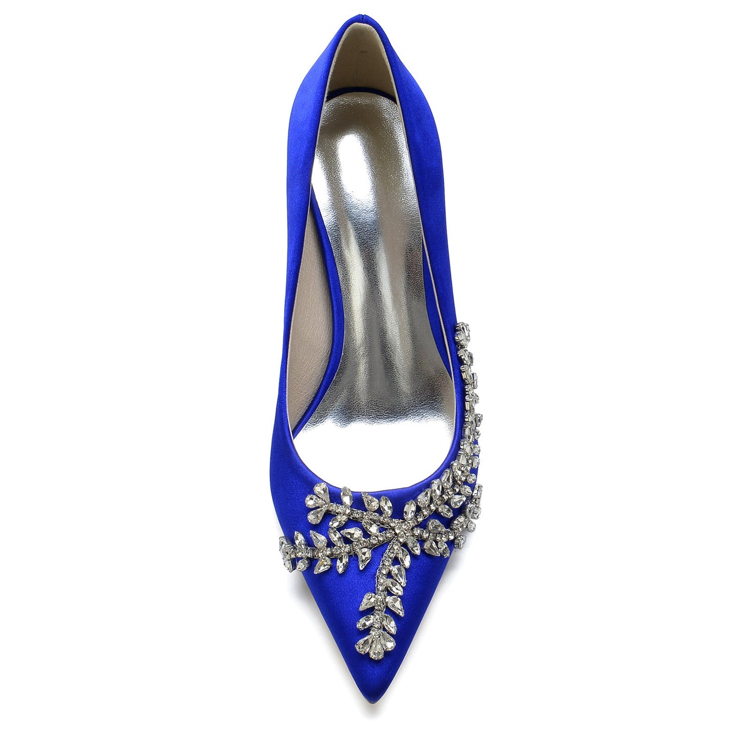 Women's Wedding Shoes Royal Blue Silk Satin Crystal Stiletto Pointed Toe Bridal Shoes