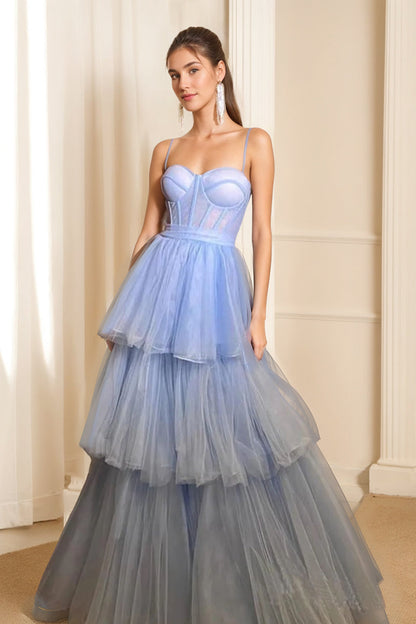 A-Line/Princess Strapless Sleeveless Floor Length Tulle Prom Dresses