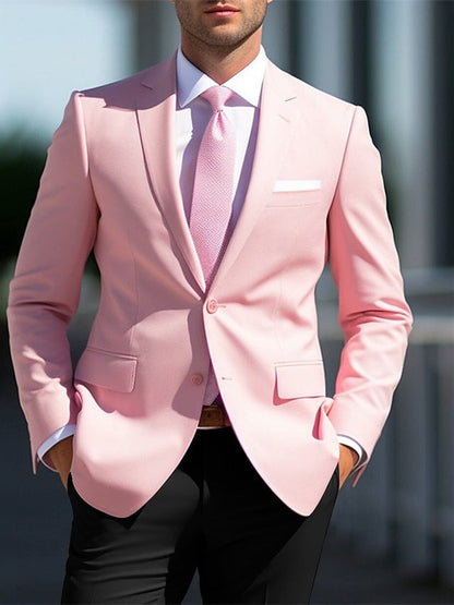 Men's Tailored Fit Single Breasted Two-buttons 2 Pieces White Pink Wedding Suits