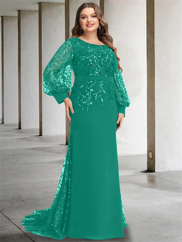 Mermaid/Trumpet Scoop Neck Long Sleeves Floor-Length Plus Size Mother of the Bride Dresses with Sequins