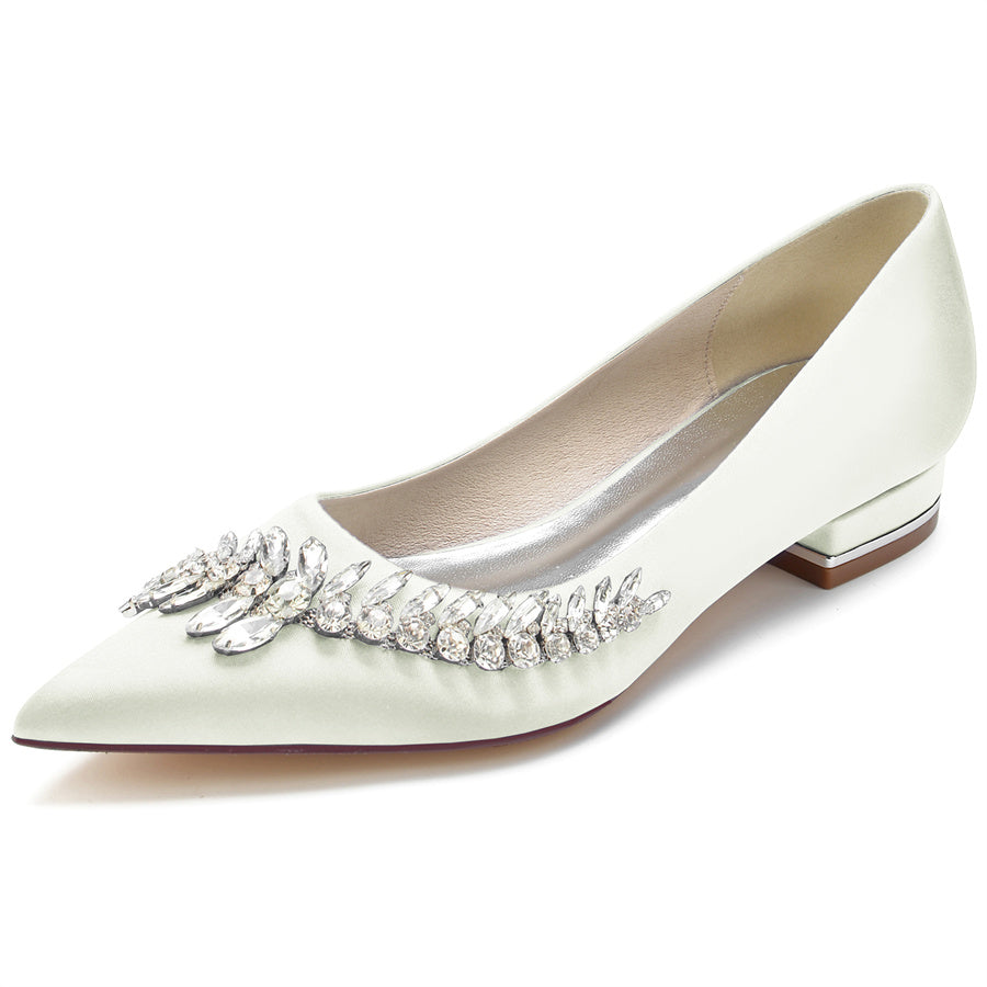 Women's Wedding Shoes Pointed Toe Low Heel Bridal Shoes with Rhinestones