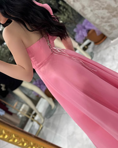 Pink One-Shoulder A-Line Pleated Prom Dress ZT0632