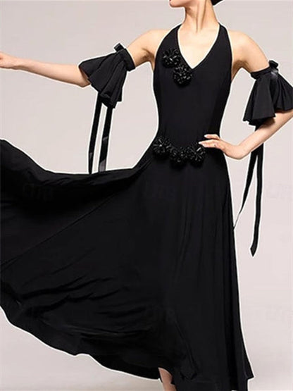 Ballroom Dance Dress Pure Color Splicing Women's  Sleeveless Crystal Cotton