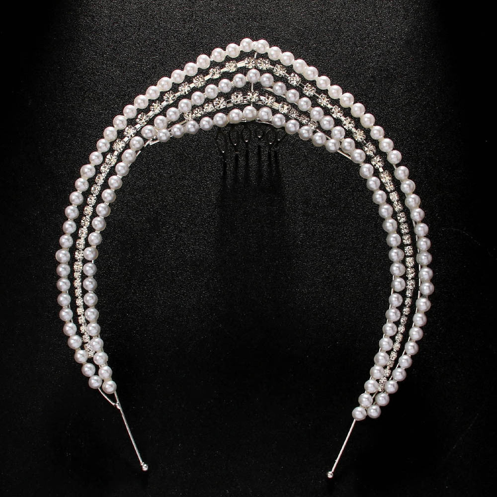 Royal V Pearl Comb Princess Headdress with Rhinestone