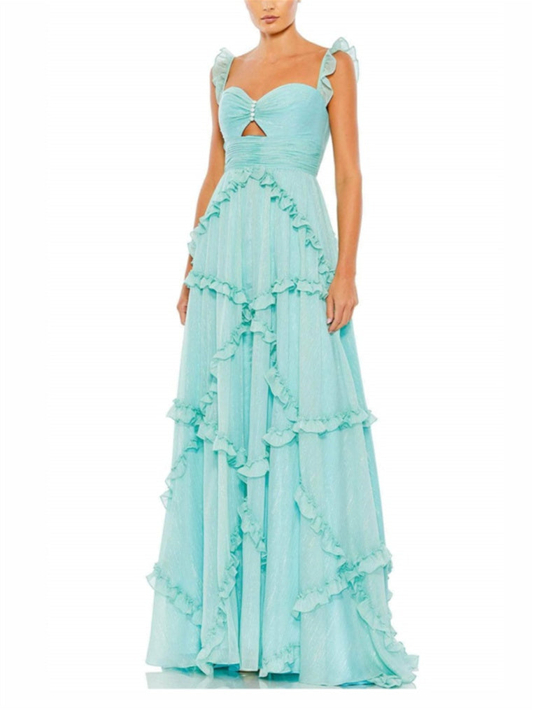 A-Line/Princess Spaghetti Straps Floor-Length Evening Dress